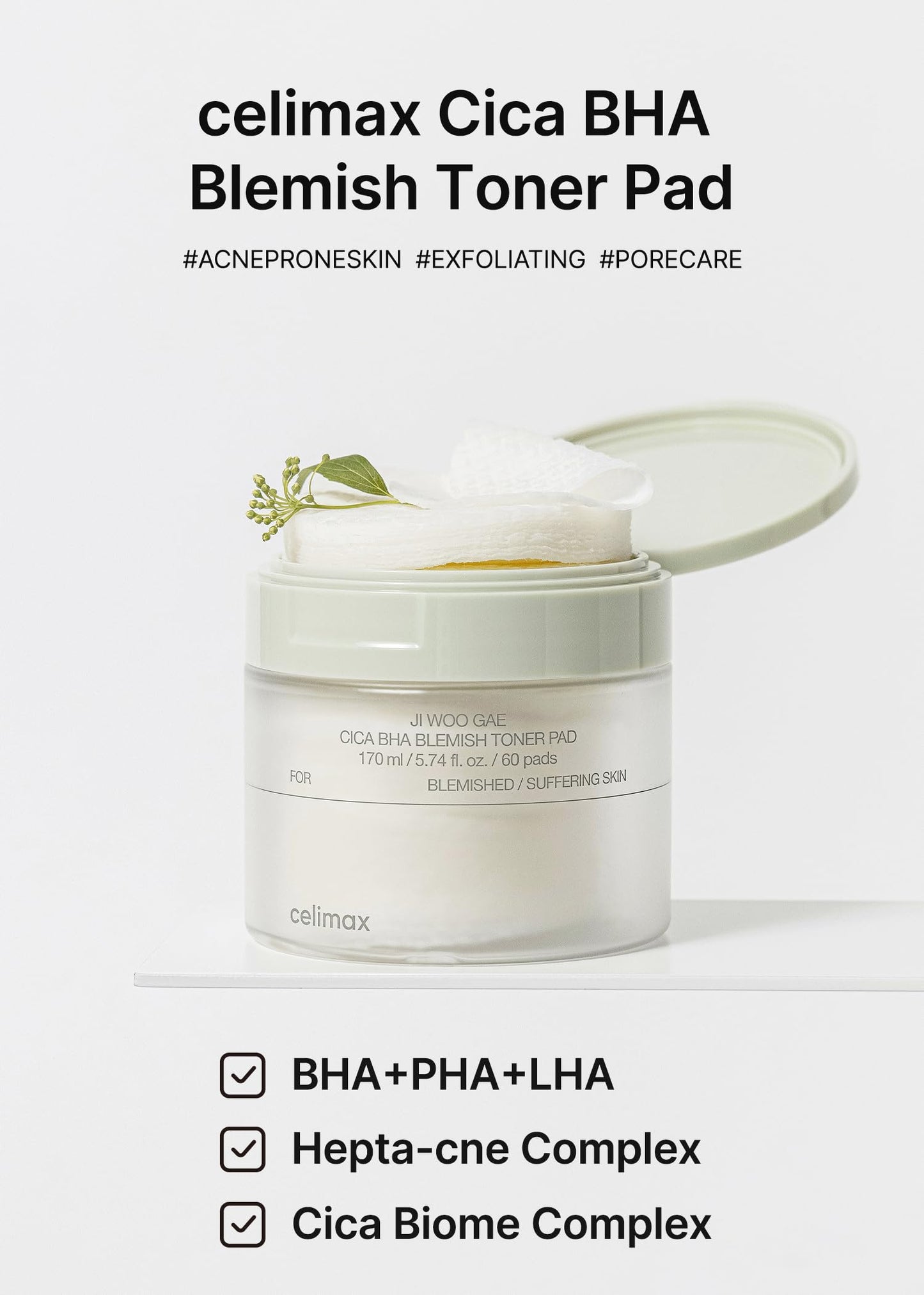 Celimax- JI WOO GAE Heartleaf BHA Peeling Pad - 60Pzs